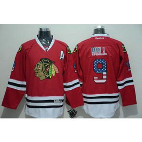 NHL Blackhawks 9 Bobby Hull Red USA Flag Fashion Men Jersey