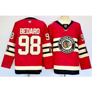 NHL Blackhawks 98 Connor Bedard Red 2024 New Men Jersey