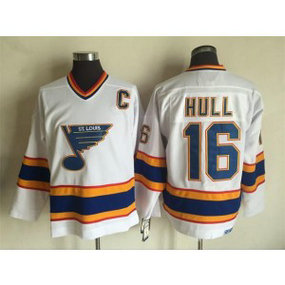 NHL Blues 16 Brett Hull White CCM Throwback Men Jersey