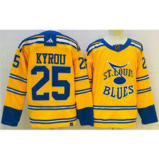NHL Blues 25 Jordan Kyrou Yellow 2022-23 Reverse Retro Adidas Men Jersey