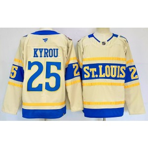 NHL Blues 25 Kyrou Cream 2024 New Men Jersey