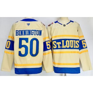 NHL Blues 50 Jordan Binnington Cream 2024 New Men Jersey