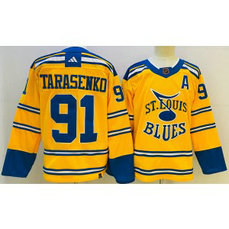 NHL Blues 91 Vladimir Tarasenko Yellow 2022-23 Reverse Adidas Men Jersey