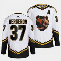 NHL Bruins 37 Patrice Bergeron White 2022-23 Retro Adidas Men Jersey