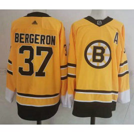 NHL Bruins 37 Patrice Bergeron Yellow 2020 New Adidas Men Jersey