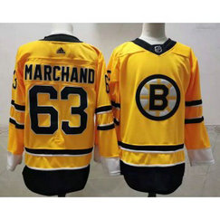 NHL Bruins 63 Brad Marchand Yellow 2020 New Adidas Men Jersey