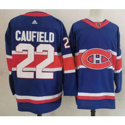 NHL Canadiens 22 Cole Caufield Blue Adidas Men Jersey