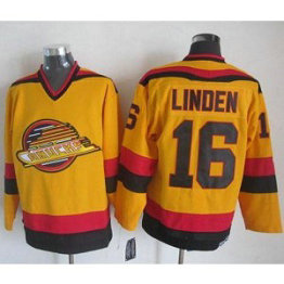 NHL Canucks 16 Trevor Linden Gold CCM Throwback Men Jersey