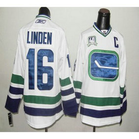 NHL Canucks 16 Trevor Linden White With 40TH Patch Third Men Jersey