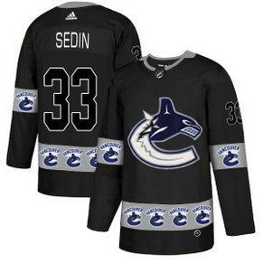 NHL Canucks 33 Henrik Sedin Black Team Logos Fashion Adidas Men Jersey