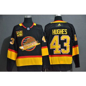 NHL Canucks 43 Quinn Hughes Black 50th Season Adidas Men Jersey