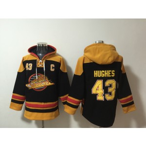 NHL Canucks 43 Quinn Hughes Black Hoodie Sweatshirt