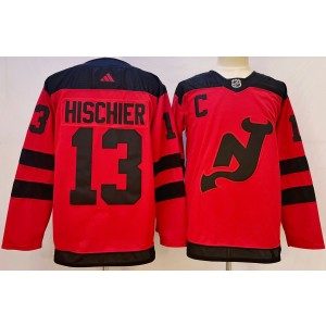 NHL Devils 13 Nico Hischier Red 2024 New Retro Adidas Men Jersey