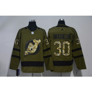 NHL Devils 30 Martin Brodeur Olive Green Adidas Men Jersey