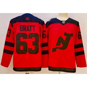 NHL Devils 63 Bratt Red 2024 New Retro Adidas Men Jersey