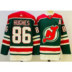 NHL Devils 86 Jack Hughes Green A patch Adidas Men Jersey