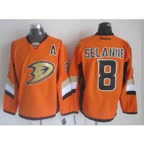 NHL Ducks 8 Teemu Selanne Orange With A Patch Reebok Men Jersey