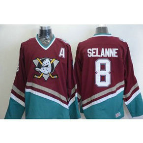 NHL Ducks 8 Teemu Selanne Red CCM Throwback Men Jersey