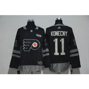 NHL Flyers 11 Travis Konecny Black 100th Anniversary Season Men Jersey