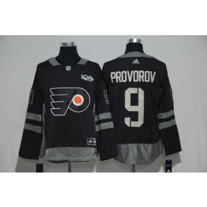 NHL Flyers 9 Ivan Provorov Black 100th Anniversary Season Men Jersey