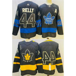NHL Leafs 44 Morgan Rielly Black Yellow Blue Reversible Adidas Men Jersey
