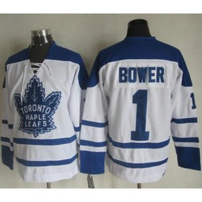 NHL Maple Leafs 1 Johnny Bower White CCM Throwback Winter Classic Men Jersey