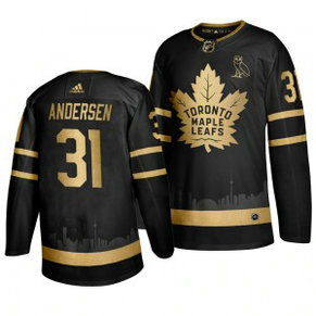 NHL Maple Leafs 31 Frederik Andersen Black With Special Glittery Logo Adidas Men Jersey