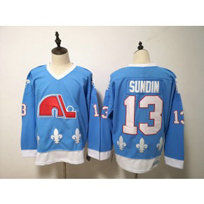NHL Nordiques 13 Mats Sundin Light Blue Men Jersey