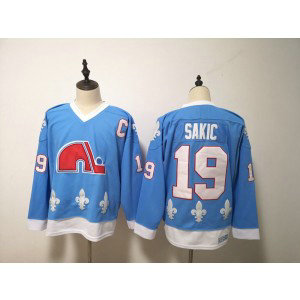 NHL Nordiques 19 Joe Sakic Light Blue Men Jersey