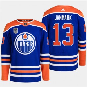 NHL Oilers 13 Mattias Janmark Royal 2024 Stanley Cup Final Patch Adidas Men Jersey