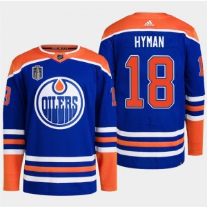 NHL Oilers 18 Zach Hyman Royal 2024 Stanley Cup Final Patch Adidas Men Jersey