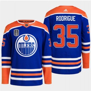 NHL Oilers 35 Olivier Rodrigue Royal 2024 Stanley Cup Final Patch Adidas Men Jersey