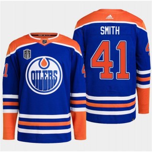 NHL Oilers 41 Mike Smith Royal 2024 Stanley Cup Final Patch Adidas Men Jersey