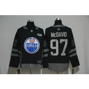 NHL Oilers 97 Connor McDavid 100th Anniversary Black Adidas Men Jersey