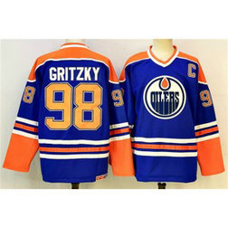 NHL Oilers 98 Wayne Gretzky Royal New Men Jersey With C Patch