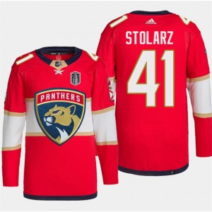 NHL Panthers 41 Anthony Stolarz Red 2024 Stanley Cup Final Patch Adidas Men Jersey