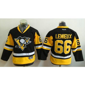 NHL Penguins 66 Mario Lemieux Black Reebok Youth Jersey