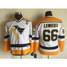 NHL Penguins 66 Mario Lemieux C Patch White Black CCM Throwback Youth Jersey