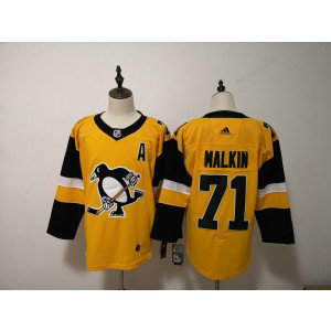 NHL Penguins 71 Evgeni Malkin Yellow Alternate Adidas Men Jersey