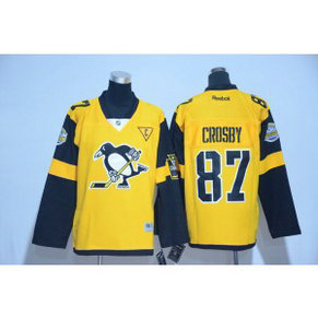 NHL Penguins 87 Sidney Crosby Yellow 2017 Stadium Series Reebok C Patch Youth Jersey