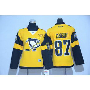 NHL Penguins 87 Sidney Crosby Yellow 2017 Stadium Series Reebok Women Jersey