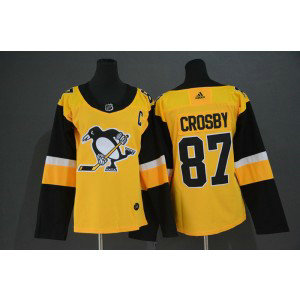NHL Penguins 87 Sidney Crosby Yellow Alternate Adidas Women Jersey