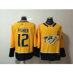 NHL Predators 12 Mike Fisher Yellow Adidas Men Jersey