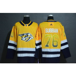 NHL Predators 76 P.K. Subban Yellow Drift Fashion Adidas Men Jersey