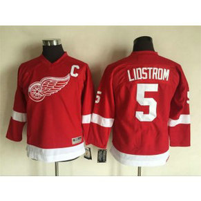 NHL Red Wings 5 Nicklas Lidstrom Red CCM Throwback Youth Jersey