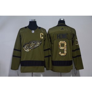 NHL Red Wings 9 Gordie Howe Olive Green Adidas Men Jersey