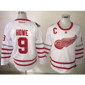 NHL Red Wings 9 Gordie Howe White 100th Anniversary Reebok Men Jersey