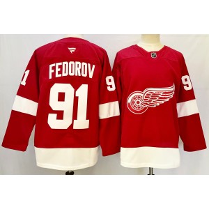 NHL Red Wings 91 Fedorov Red 2024 New Fanatics Men Jersey