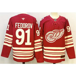 NHL Red Wings 91 Fedorov Red 2025 Centennial New Men Jersey