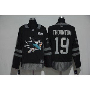 NHL Sharks 19 Joe Thornton Black 100th Anniversary Season Men Jersey
